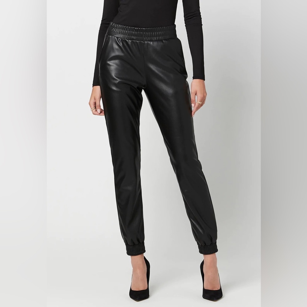 NWT Buffalo David Bitton Faux Leather Tara Black Joggers size XS